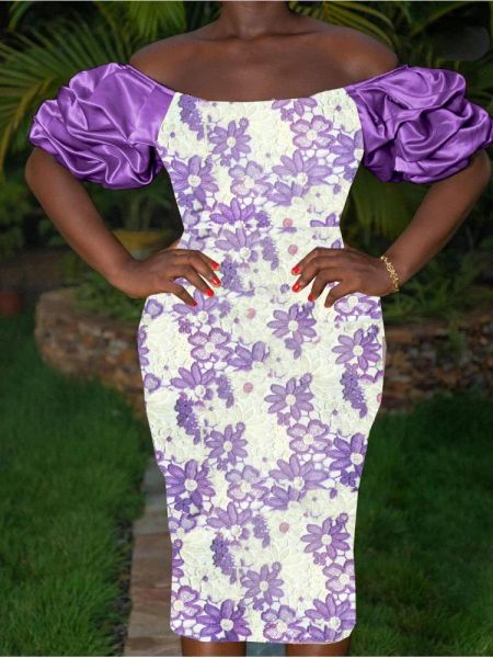 Robes Femmes Bodoncon Blanc Purple en dentelle Purple Robe Off épaule Gouffes Puffe Event Birthday Mariage Invités Riches Africain Plus taille