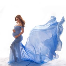 Robes Femmes Robe de Grossesse en Mousseline de Soie Accessoires de Photographie Robe de Maternité en Tulle pour séance Photo Vêtements à épaules dénudées Robe Maxi Enceinte