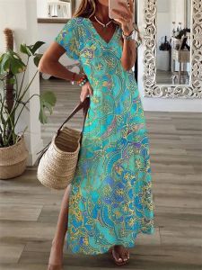 Jurken Vrouwen Jurk Zomer Nieuwe Bloemenprint Korte Mouw Elegante Partij Gepersonaliseerde Mode Zomer Maxi Jurk Vestidos Vrouwelijke Gewaad