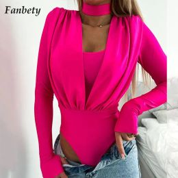 Vestidos Mujeres de moda Bodysuit sólido Summer Elegante Manga larga Jumpsuits delgados Damas Sexy Allmatch Plaated Playsuits