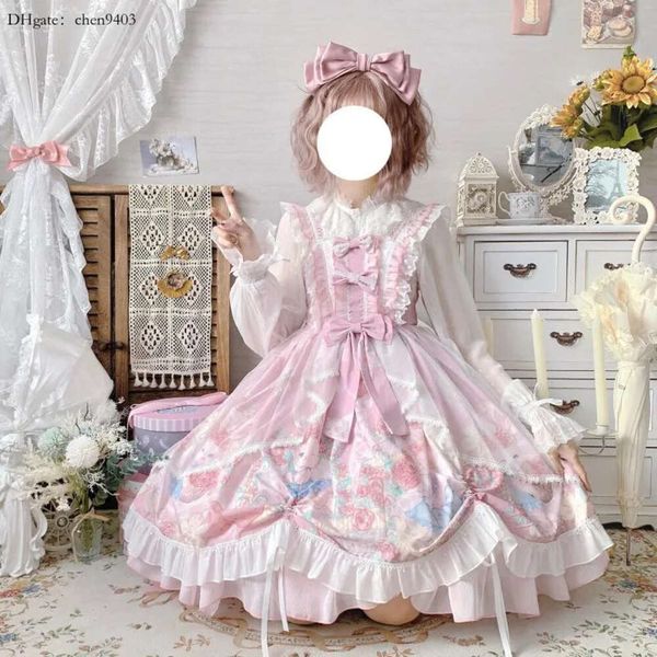 Robes gothiques décontractées pour femmes, mode Harajuku, nœud rose, tempérament Lolita, Slim, doux, Kawaii Jsk Cool Girl