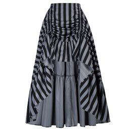 Robes Jupe gothique Steampunk pour femmes, jupe victorienne à haute agitation, Renaissance, élastique, taille haute, jupes Aline à plusieurs niveaux, A30