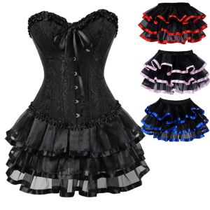 Vestidos Mujer Sexy Jacquard Lace Up Overbust Corset Bustiers Vestido Gótico Body Shaper Mini Falda Tutu Tallas Grandes Xs7xl