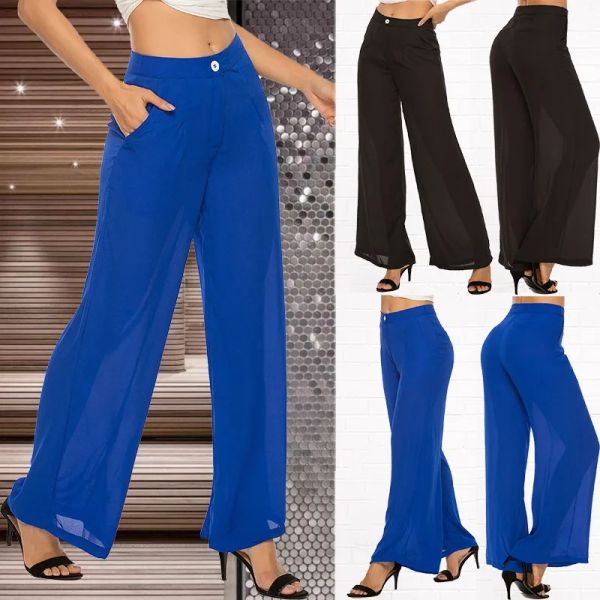 Vestidos Mujer Verano Gasa Pantalones De Pierna Ancha Pantalones De Cintura Alta Pierna Ancha Suelta Bohemia Falda Pantalones Negro Elegante Pantalones De Baile Capris