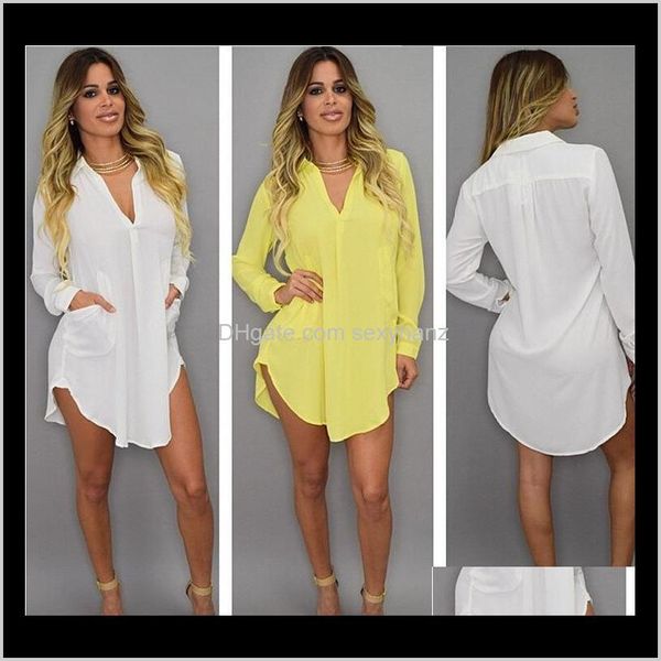 Vestidos Ropa de mujer Verano Sexy Cuello en V Corto Playa Gasa Blanco Mini Suelto Casual Camiseta Vestido Tallas grandes Mujer Clothi