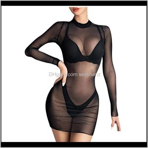 Robes Vêtements pour femmes Vêtements Drop Delivery 2021 Sexy Summer Women Mesh Mini Dress Femme Holiday O Collar Party Ladies Black Casual Long S