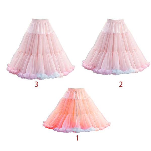 Robes Womens Elastic Taies Puffy Tulle jupon arc-en-ciel nuage court jupe tutu princesse ballet danse pettiskirts lolita cosplay