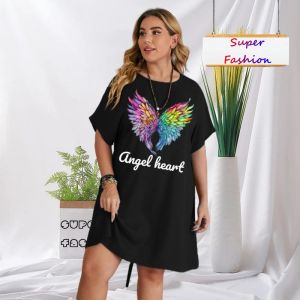 Robes WSFEC L5XL été nouveau Style décontracté grande taille robes pour femmes vêtements à manches courtes motif d'aile robe mi-longue ample livraison directe