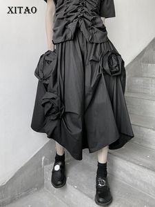 Robes Xitao été nouvelle jupe noire asymétrique tridimensionnelle fleur décoration mode Empire taille lâche femmes Allmatch Zxr1515