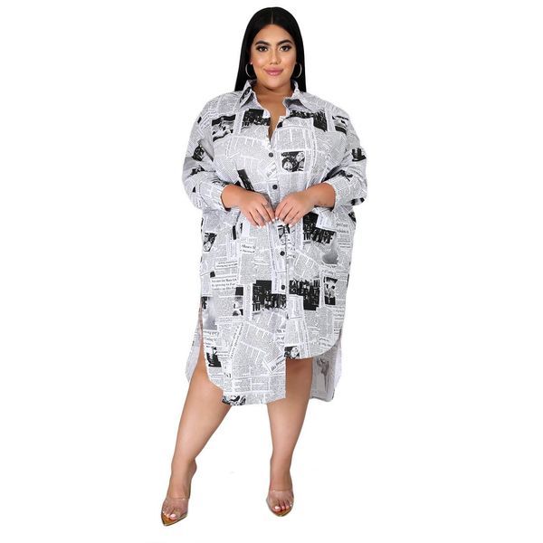 Robes Xl5xl robe de grande taille femmes vêtements 2022 mode décontracté journal impression à manches longues chemise robes en gros livraison directe