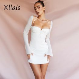 Robes Xllais Sexy Sheer Sight Night Robe Summer Holiday Birthday Club Partywear Square Collar White Robes Femme