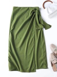 Robes yenkye 2022 nouvelles femmes en lin vert coton enveloppe midi jupe vintage dames hautes hautes faldas mujer