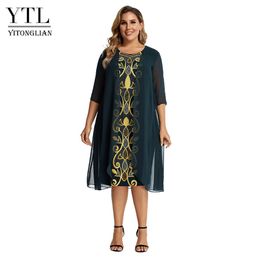 Robes Yitonglian dames Vintage palais Style tunique robe de soirée pour les femmes grande taille faux deux pièces printemps été robes W110