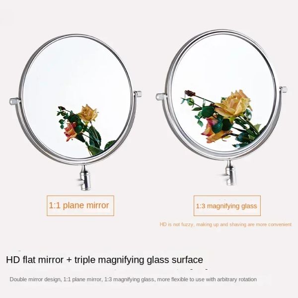 Habillement miroir mural monté 8 pouces grossissement de miroir à deux côtés espace en aluminium de maquillage noir miroir cosmétique dame cadeau