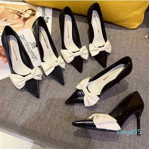 DressShoes Casual talons hauts pointus talons fins talons bowknot célébrité soie satin daim chaussures simples