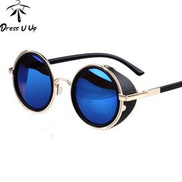 DRESSUUP STEAMPUNK rétro revêtement hommes Vintage lunettes de soleil rondes hommes femmes marque concepteur lunettes de soleil Gafas Feminino282U