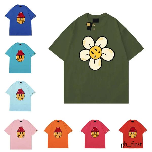 Drew T-shirt T-shirts de créateurs pour hommes Smile Face Summer Tee-shirt pour femmes à séchage rapide Tops amples Col rond Chapeau floral Petit visage jaune imprimé 1247