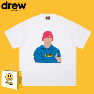 Drewmango Brand Trendy Drew Drew Short à manches avec un visage souriant T-shirt imprimé Pure Coton Bieber High Street lâche