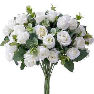 Fleurs séchées 10 têtes fleur artificielle soie rose blanc feuilles d'eucalyptus pivoine bouquet faux pour table de mariage vase de fête décor à la maison 231130