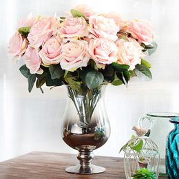 Fleurs séchées 10 têtes Rose fleur artificielle grand Bouquet soie pour mariage maison fête décoration faux automne 230725