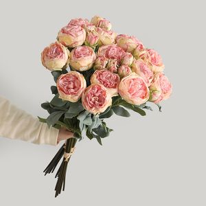 Flores secas 10 Headsbunch Lujo coked edge rosas con hojas flores artificiales ramo de flores artificiales mariage 230711