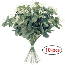 Fleurs séchées 10 pièces 12 feuilles d'eucalyptus bouquet branche plantes en plastique artificielles feuilles tiges vertes mariage fausses fausses fleurs gâteau bricolage décor 231013