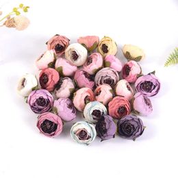 Gedroogde bloemen 10 stuks 4 cm zijde thee roos kunstbloem hoofd bruiloft decoratie bruids accessoires opruiming diy krans benodigdheden