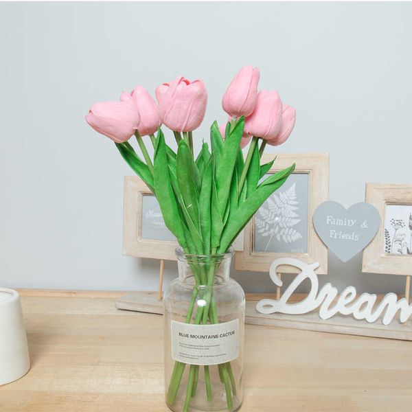 Flores secas 10 piezas ramo blanco de tulipán artificial para la decoración de la boda del hogar mesa de la sala de estar dormitorio arreglo floral falso barato