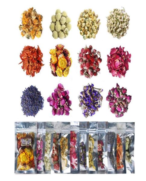 Fleurs séchées Paquet de 12 Kit de fleurs séchées naturelles pour la fabrication de bijoux en résine, de savon, de bombes de bain et de bougies comprenant un bouton de rose lavande9536593