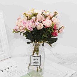 Gedroogde bloemen 13 koppen zijden rozen Bruidsboeket Bruiloft kerstversiering voor thuis sierbloempot kunstbloemen