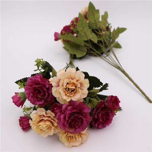 Fleurs séchées 14 têtes 1 pièces belle rose pivoine fleur de soie artificielle petit bouquet réunion de famille printemps mariage décoration bricolage