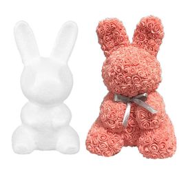 Gedroogde bloemen 1 pc 20 cm polystyreen schuim teddybeer konijn schimmel pe kunstmatige rozenbloem bruiloft valentijnsdag cadeau huisdecoraties y2212
