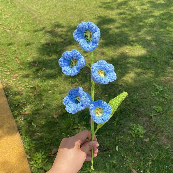 Flores secas 1 pieza flor de ganchillo tejida a mano Artificial falso lirio de los valles inmortal boda campana orquídeas verde en maceta