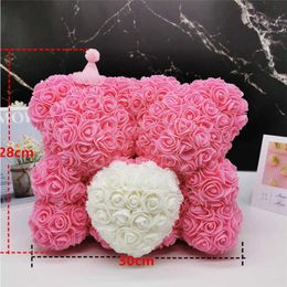Flores secas 2020 25cm osos dobles con corazón oso de peluche Rosa flor decoración Artificial regalos de Navidad para mujeres regalo de San Valentín Y2212