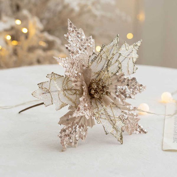 Fleurs séchées de 20cm de diamètre, soie artificielle de noël, argent doré, grandes paillettes scintillantes, décoration d'arbre de mariage pour la maison