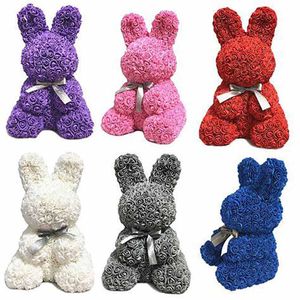 Gedroogde bloemen 21cm Rose Bunny Artificial Flower Teddy Bears Valentijnsdag Gift voor vriendin Vrouwen vrouw Pasen/moeder verjaardagscadeaus Y2212