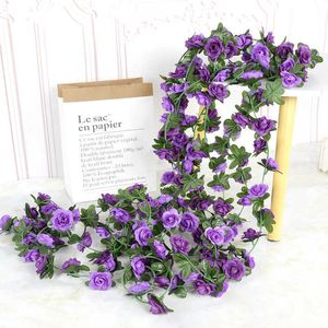 Gedroogde bloemen 240 cm kunstbloem Rose Ivy Vine voor bruiloft decoratie hangende slinger zijden string thuis kamer feest decor nep plant