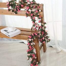 Gedroogde bloemen 240 cm Rose kunstmatige kerstslinger voor bruiloft huiskamer decoratie lente herfst tuin arch diy nep plant wijnstok 230111