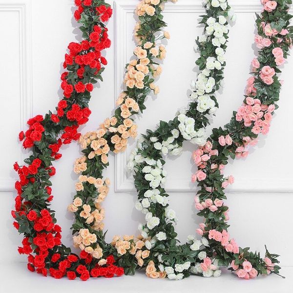 Fleurs séchées 25m 18m Rose fleur artificielle vigne pour guirlande de mariage blanc Rose décoration de chambre en soie Han 230923