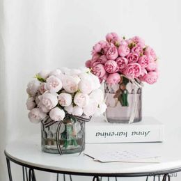 Fleurs séchées 27 têtes de la soie artificielle Bouquet de luxe décoration de maison de luxe de luxe Photographie de fleur