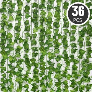 Fleurs séchées 36 24 12pcs lierre vert fausses feuilles guirlande plante vigne feuillage décor à la maison suspendus rotin chaîne mur plantes artificielles 230701