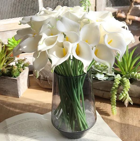 Fleurs séchées 37 cm blanc PU fausse fleur artificielle Calla Lily pour la décoration intérieure mariage bouquet de mariée maison table fleur bouquet décor 10/5 pièces 231013