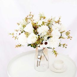 Gedroogde bloemen 4 stuks witte margriet herfst kunstboeket woonkamer bruiloft decor thuis doe-het-zelf goedkope chique hoge kwaliteit zijden nepbloem