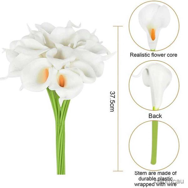 Fleurs séchées 5 / 10pcs Real Touch Calla Lily Fleurs artificielles Mariage blanc Bouquet de douche nuptiale de la douche nuptiale décoration de fleur de fleur de fleur