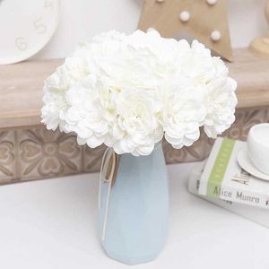 Fleurs séchées 5 têtes Peony Fleur de soie artificielle pour la maison Décoration de Noël Bouquet Bouquet Wedding High Quality Fake Floral DIY Hortensea