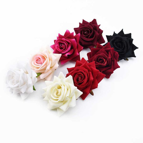 Fleurs séchées 5 pièces 7CM flanelle Roses fleur mur Explosion décoration de la maison accessoires cadeaux de mariage artificiel en gros