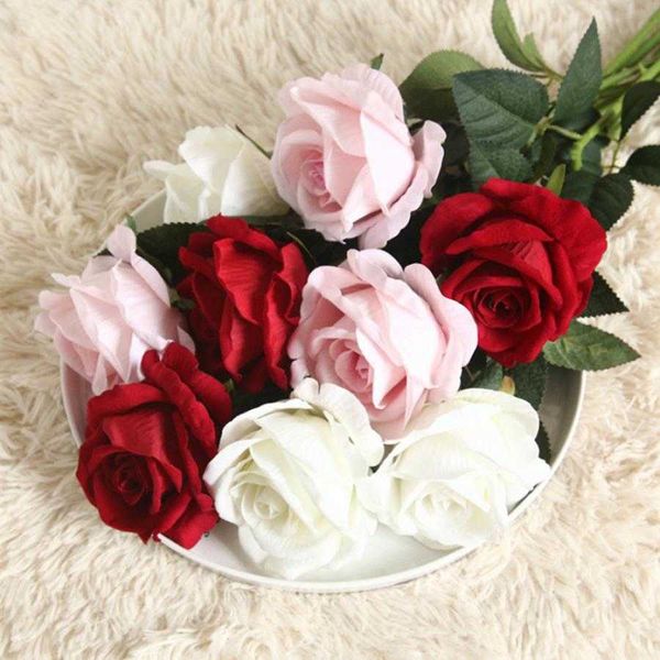 Flores secas, 5 uds., ramo barato Artificial, hermosas rosas de seda, boda para decoración del hogar, plantas falsas, coronas decorativas de Navidad