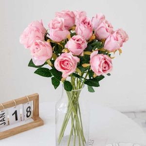 Gedroogde bloemen 5 stuks kunstmatige nep lange stok zijden rozen boeket voor thuis eettafel decoratie bruiloft tuin kerstslinger