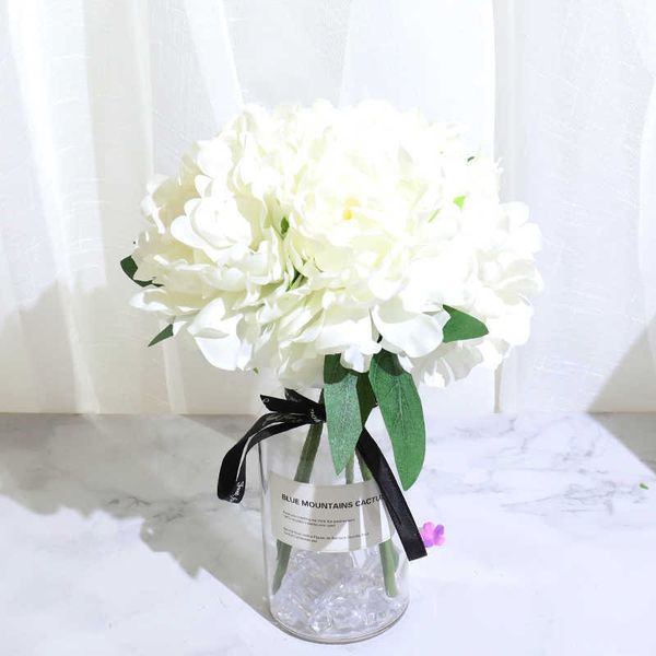 Fleurs séchées 5 pièces grandes fleurs d'hortensia artificielles pivoine de haute qualité pour la maison mariage salon décoration bouquet grande fausse fleur blanche