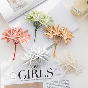 Fleurs séchées 60 pièces feuille d'érable en soie scrapbooking de mariage fausse couronne cadeau boîte à bonbons décoration de noël pour maison jardin plante artificielle